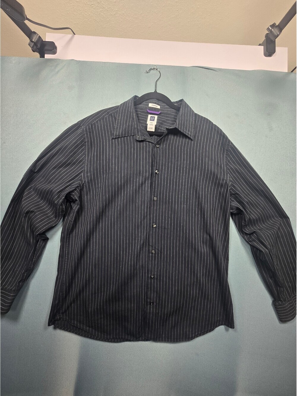 Gap navy pinstripe long sleeve button-front shirt